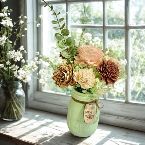 Sola Wood Floral Arrangement in Hand-Painted Personalized Mason Jar - Picture 6 of 9